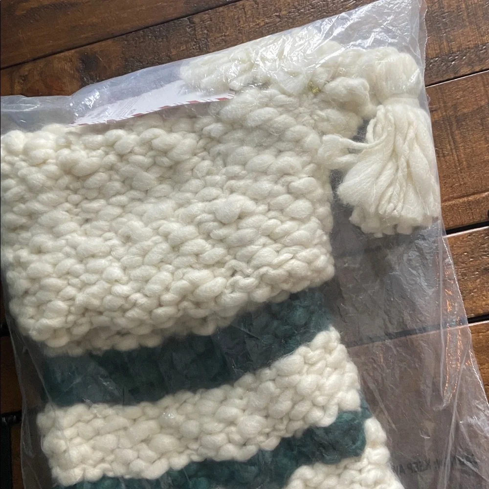 Chunky Knit Striped Stocking - Cream and Green